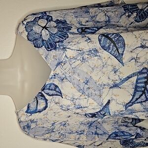 NWT White House Black Market WHBM Flowing Blouse, Sz S,  White/Blue/Gold